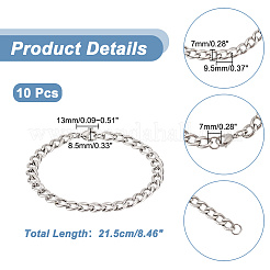 10 ensemble de bracelets unisexes à chaîne gourmette/chaîne torsadée en acier inoxydable 304&nbsp;STAS-UN0048-40