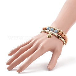 4 Uds. 4 pulseras elásticas de madera natural y cuarzo (teñidas) y perlas de concha&nbsp;BJEW-JB08822
