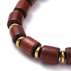 Bracciale elasticizzato con perline a colonna in legno naturale cerato&nbsp;BJEW-JB07089