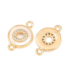 Maglie in ottone con micro pavé di zirconi cubici trasparenti e conchiglie naturali&nbsp;KK-L274-02G