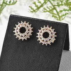 Orecchini a bottone con fiore in ottone micro pavé di zirconi cubici trasparenti per donna&nbsp;EJEW-G428-09G