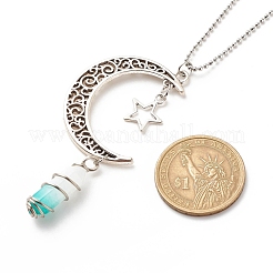 Balle de jade blanc vert naturel avec collier pendentif lune et étoile en alliage&nbsp;NJEW-JN03912-05