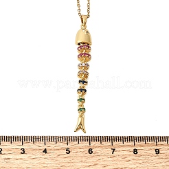 Collar con colgante de espina de pescado de circonita cúbica de colores pavé de acero inoxidable 201 para mujer&nbsp;NJEW-C111-02A-G