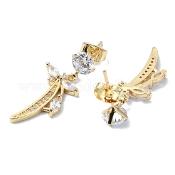 Orecchini pendenti a bottone con micro pavè di zirconi cubici in ottone a forma di fiore&nbsp;EJEW-D098-16G