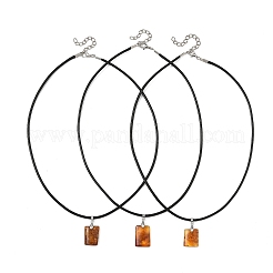 Collier pendentif rectangulaire en ambre naturel avec cordon en simili cuir noir&nbsp;NJEW-JN06436