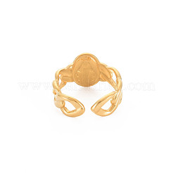Anillo de puño abierto plano y redondo con diseño de la Virgen María de acero inoxidable 304 con revestimiento iónico (IP) para mujer&nbsp;RJEW-S405-176G