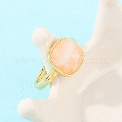 Anelli da dito in quarzo rosa naturale con componenti in ottone&nbsp;G-H353-04G-06