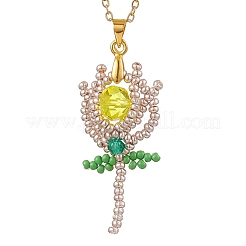 Collane con ciondolo a forma di fiore con perline di vetro&nbsp;NJEW-MZ00080-02