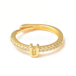 Bague réglable avec lettre initiale en zircone cubique transparente&nbsp;RJEW-C052-01G-U