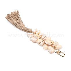 Anhänger-Dekoration aus natürlichen Muscheln und Jutekordeln mit Quasten&nbsp;HJEW-JM03149