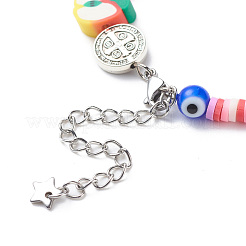 Perlenarmband aus Polymer-Ton-Früchten und einer Legierung von Sankt Benedikt und Bunte Malerei-Evil-Eye-Perlen&nbsp;BJEW-JB08683