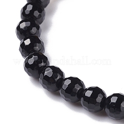 Bracciale elasticizzato da donna con pietra nera naturale e perline rotonde occhio di tigre&nbsp;BJEW-JB07293-03