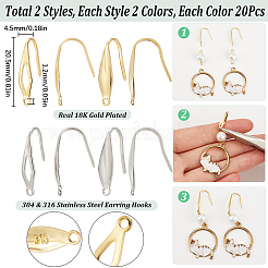 80 Stück 4 Stile 304 & 316 Edelstahl Ohrringhaken&nbsp;STAS-SC0009-21