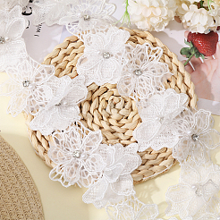 Ruban de bordure en dentelle à fleurs en polyester double couche 3d avec strass&nbsp;OCOR-WH0097-73A