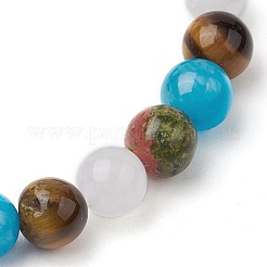 Bracciali elastici rotondi con perline di pietre preziose miste naturali per donne e uomini&nbsp;BJEW-JB11554