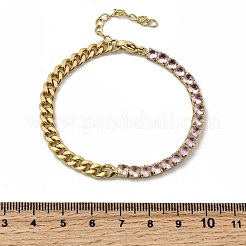 Pulseras de cadena de eslabones cuadrados con micropavé de circonita cúbica de latón&nbsp;BJEW-L460-005G-01