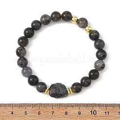 Elastische Armbänder aus natürlichem Iolith und Messingperlen für Damen&nbsp;BJEW-JB14446