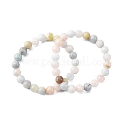 Braccialetti elastici con perline rotonde in morganite naturale per uomo e donna&nbsp;BJEW-G743-01H-01