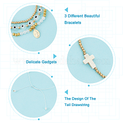 3 Stück Rosenkranz-Armband-Set in 3 Stilen mit Jungfrau-Maria-Anhänger&nbsp;BJEW-AR0001-04