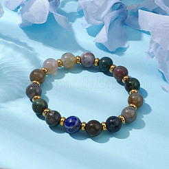 Braccialetti elasticizzati da donna con perline rotonde di agata indiana naturale da 10 mm&nbsp;BJEW-JB10628