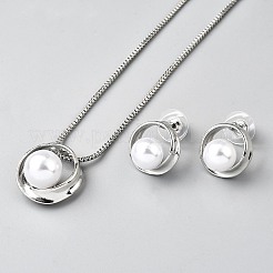 Collane con pendenti in lega e perle finte rotonde e orecchini a bottone&nbsp;SJEW-WH0020-04P