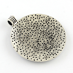 Tibetische style flach rund mit Blume-Legierung großen Anhänger&nbsp;TIBEP-Q056-15R-NR