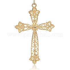 Glänzenden goldenen zogene Legierung Rhinestonekreuz große Anhängerhalsketten-Charme&nbsp;RB-J206-21G