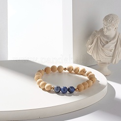 Bracelet extensible perles rondes bois naturel&nbsp;BJEW-JB07278
