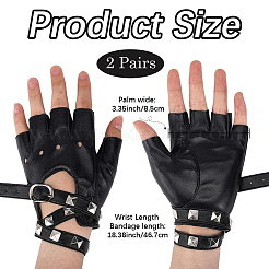 2 par de guantes punk de motociclista de cuero sintético con cinturón&nbsp;AJEW-CL0003-02