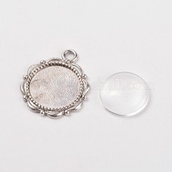 Flach rund 14 Edelstahl Ringmechaniken für Menschengedenken Medaillon Charms &nbsp;DIY-X0221-AS-FF