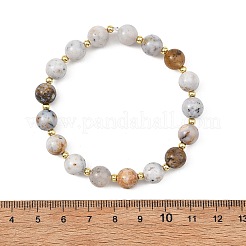 Pulseras elásticas con cuentas de ópalo dendrítico natural y espaciadores de latón para mujer.&nbsp;BJEW-JB14072