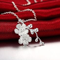 Colliers à pendentif fleur en laiton plaqué couleur argent pour femme&nbsp;NJEW-BB00681