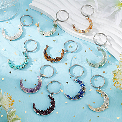 Portachiavi in lega stile tibetano e luna con chip di pietre preziose&nbsp;KEYC-AB00069