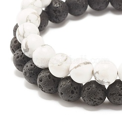 Braccialetti elastici con perline rotondi in pietra lavica e howlite in stile 2pz 2 con ematite sintetica&nbsp;BJEW-JB07581