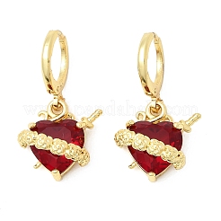Orecchini a cerchio in ottone e vetro a forma di cuore&nbsp;EJEW-P333-09A-G