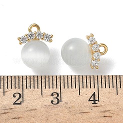 Ciondoli rotondi a forma di occhio di gatto in ottone micro pavé di zirconi cubici&nbsp;KK-Z136-10G
