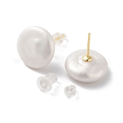 Flache runde Ohrstecker aus Naturperlen für Damen&nbsp;EJEW-E303-23G