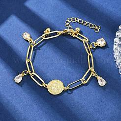 Bracelets à breloques en laiton plaqué or en forme de larme avec micro pavé de zircones cubiques&nbsp;BJEW-L702-01G