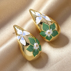 Eleganti orecchini a bottone in lega con motivo a goccia e fiori&nbsp;HV4164-3