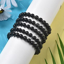 Pulseras de cuentas elásticas de obsidiana natural&nbsp;G-A185-01A