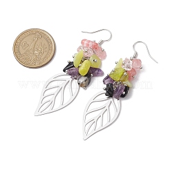 Boucles d'oreilles pendantes en acier inoxydable 201 avec améthyste naturelle&nbsp;EJEW-JE06138-04