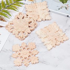 Artisanat d'applique onlay sculpté en bois massif naturel&nbsp;WOOD-WH0101-57