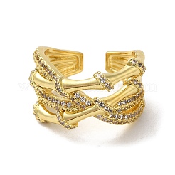 Bague de manchette ouverte en bambou et zircone cubique en laiton&nbsp;RJEW-Z019-01G