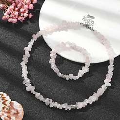 Collier de perles en quartz rose naturel et bracelet extensible&nbsp;SJEW-JS01281-02