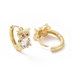 Boucles d'oreilles créoles hibou violet zircone cubique&nbsp;EJEW-I280-06G