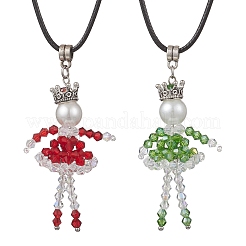 2 stücke 2 farben legierung glas perlen weihnachten puppe anhänger halsketten&nbsp;NJEW-MZ00135