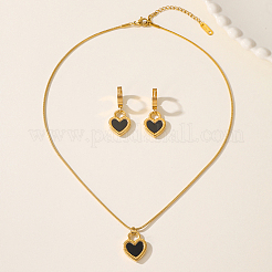201 Edelstahl-Ohrstecker und Anhänger-Halsketten-Sets in Herzform für Damen&nbsp;GN7262