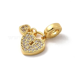 Messing Micro Pave klare Zirkonia Herz Schloss europäische Anhänger&nbsp;KK-I359-08G