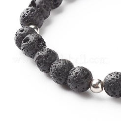 Set di braccialetti elastici in ossidiana naturale e roccia lavica&nbsp;BJEW-JB06982-04