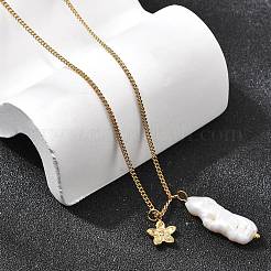 Collar con colgante de flor de acero inoxidable 304 y perla keshi de agua dulce natural para mujer&nbsp;NJEW-K255-55G